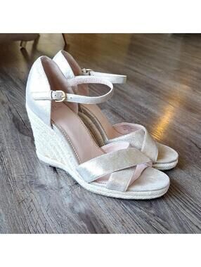 J. Crew Silver Metallic Espadrille Wedge Open Toe Sandal Size 9.5